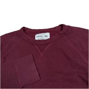 Pistol Lake Sweatshirt Mens Medium Maroon Raglan USA Made 100% Cotton Crewneck